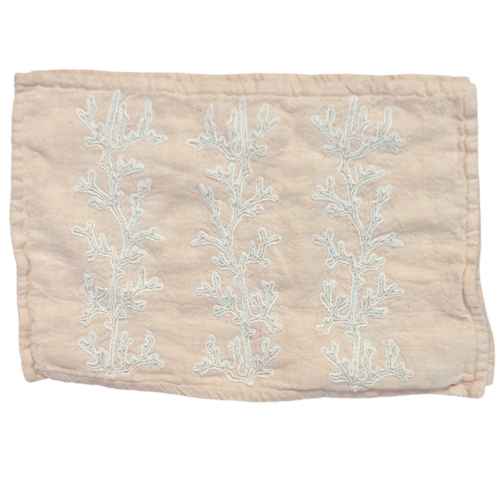 Serena and Lily Coral Peach Linen Embroidered Accent Pillow Cases set of 2 NWOT